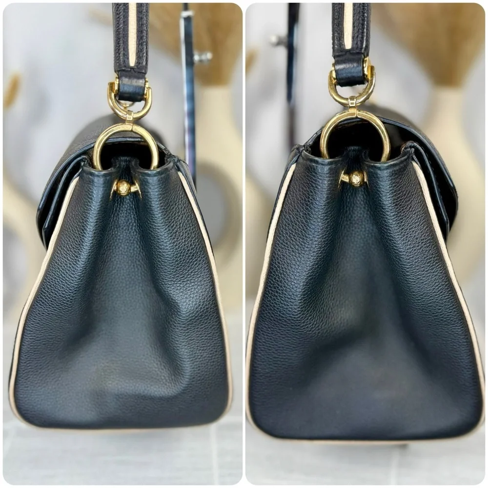 SOLD Louis Vuitton Black Calfskin & Brown Monogram Coated Canvas Double V Bag - Picture 10 of 17